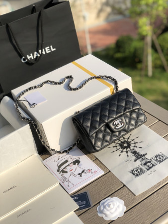 CHANEL MINI FLAP BAG BLACK 4.7 × 7.8 × 2.3 in