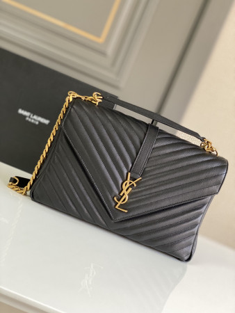 YSL COLLEGE LARGE IN QUILTED LEATHER BLACK GOLD 32X21X8 CM