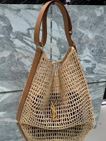 YSL OXALIS BAG IN RAFFIA MACRAMÉ  Color Natural 14.6X15.7X1.2INCHES
