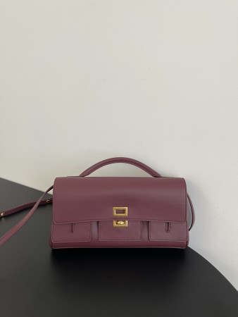 Balenciaga Women's Bel Air Small Clutch with Strap in Dark Burgundy 26.9x13.9x5.3cm