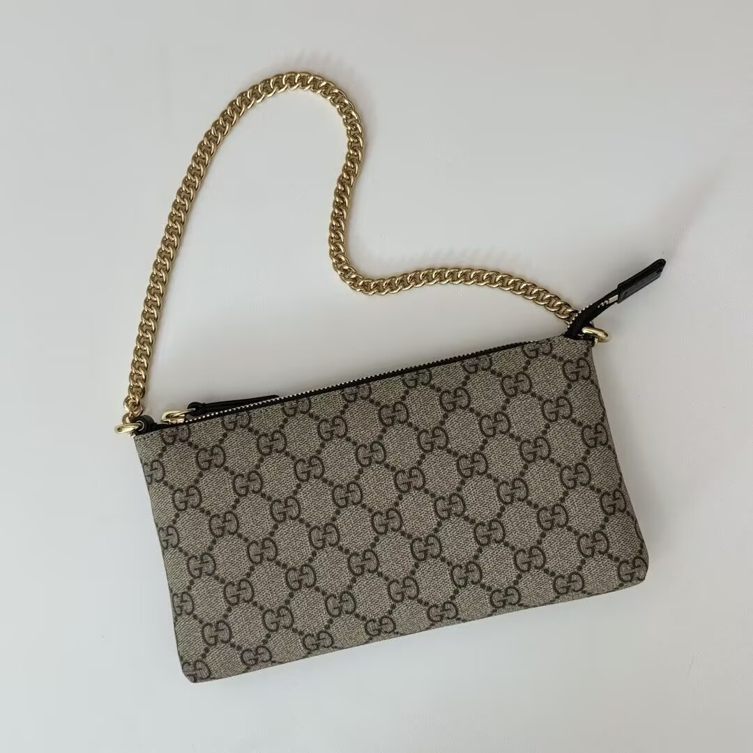 Gucci Chain Wristlet Wallet GG Coated Canvas 22.5x13x2.5cm
