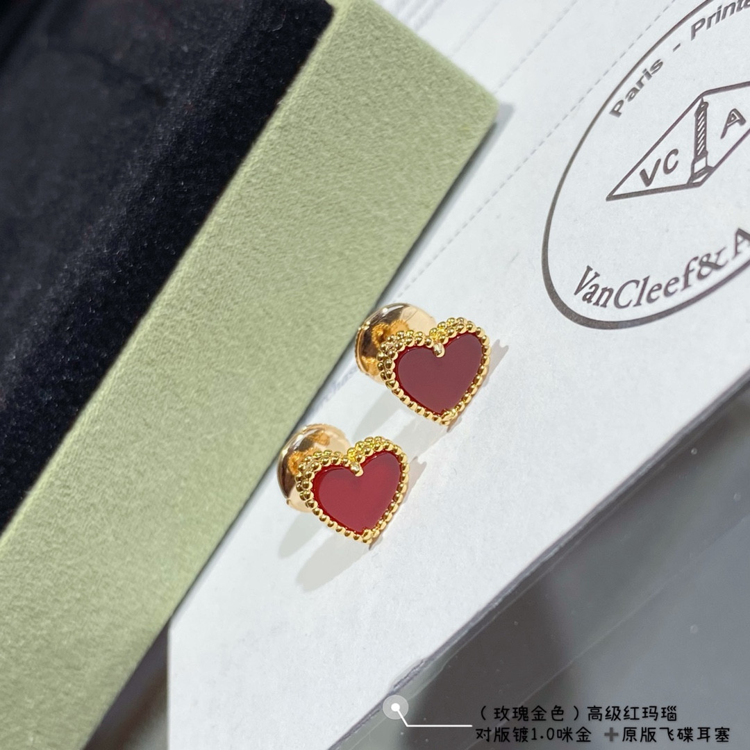 Van Cleef & Arpels Red Agate Heart-Shaped Love Earrings
