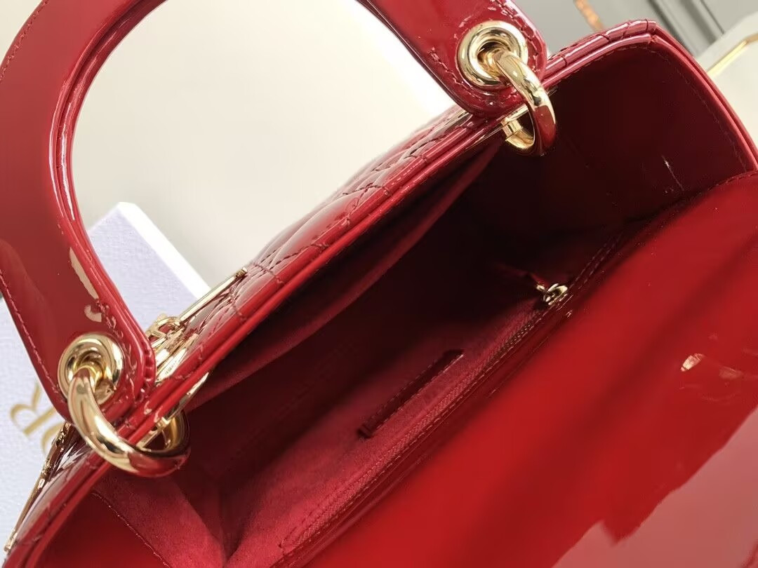 Small Lady Dior My ABCDior Bag Red Patent 8 x 6.5 x 3 inches