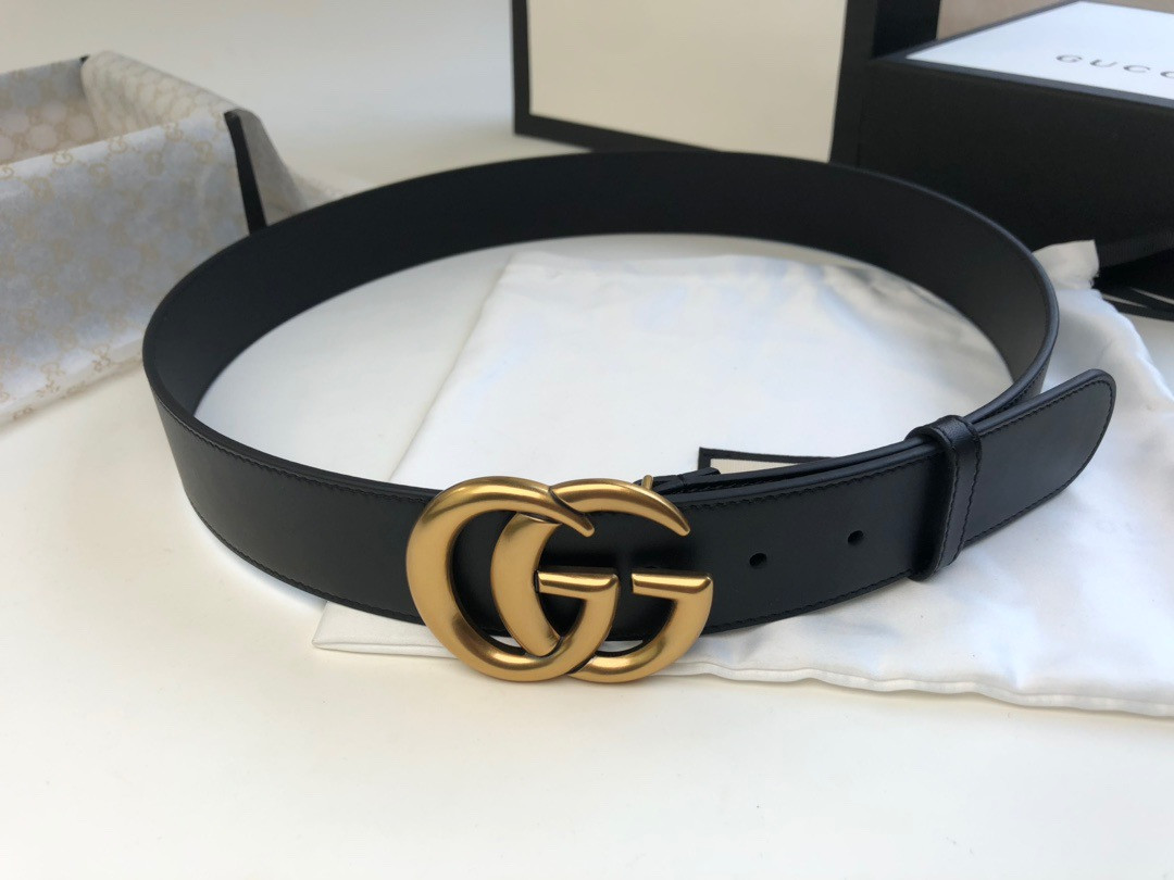 GUCCI Wide leather belt with Double G buckle 4.0