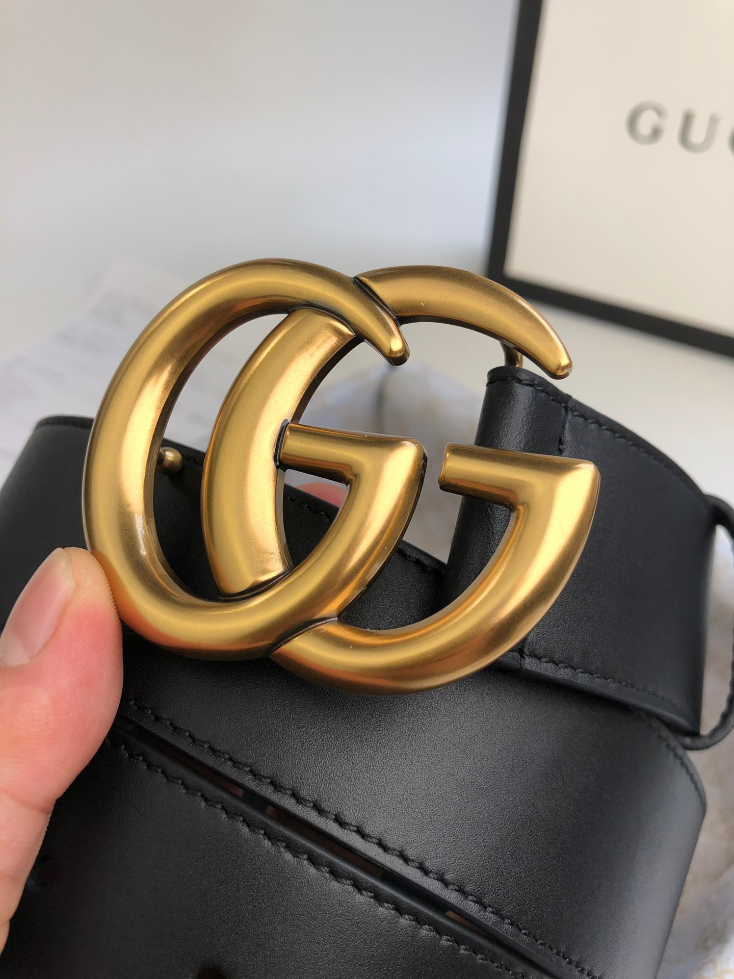 GUCCI Wide leather belt with Double G buckle 4.0