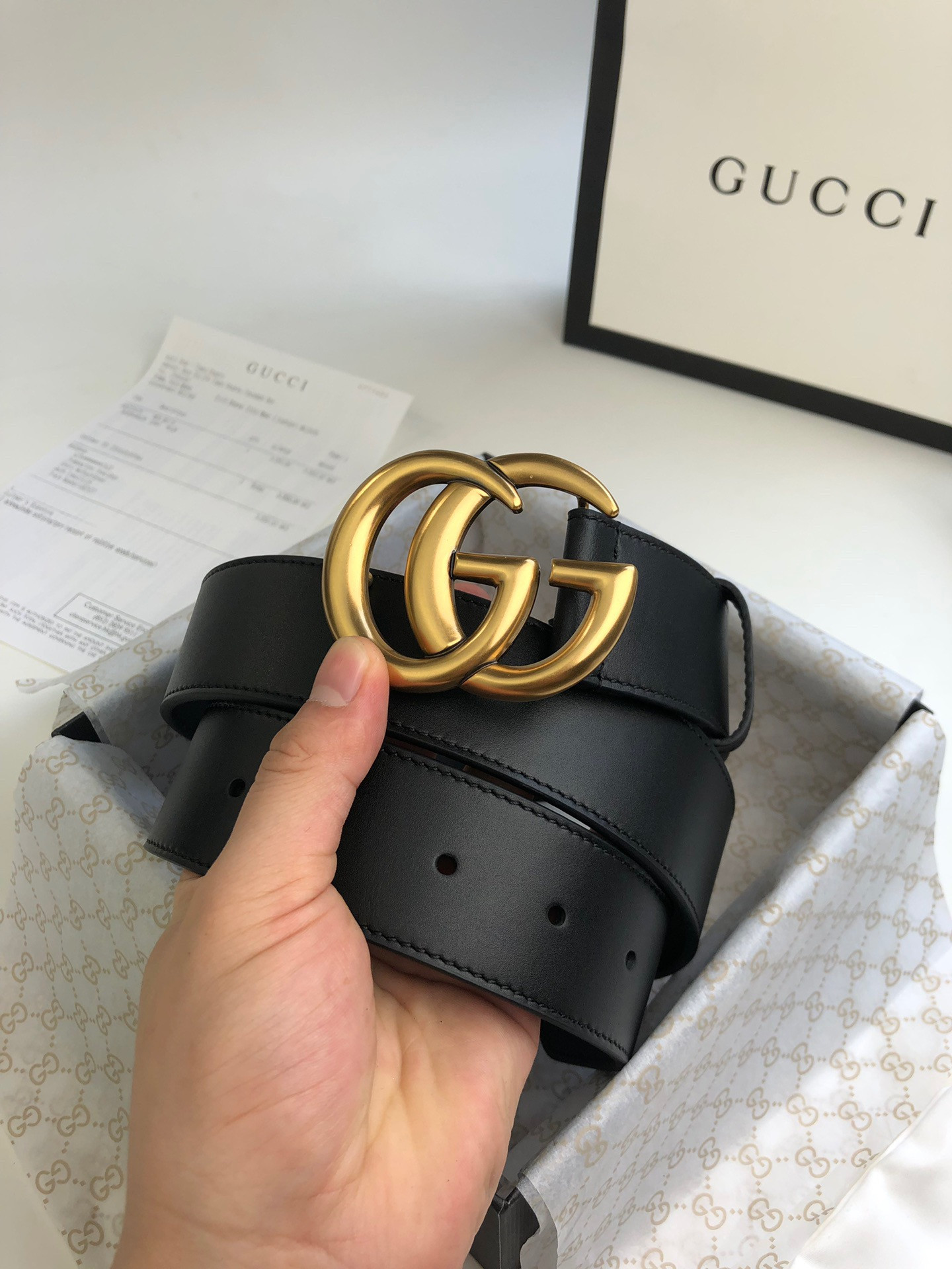 GUCCI Wide leather belt with Double G buckle 4.0