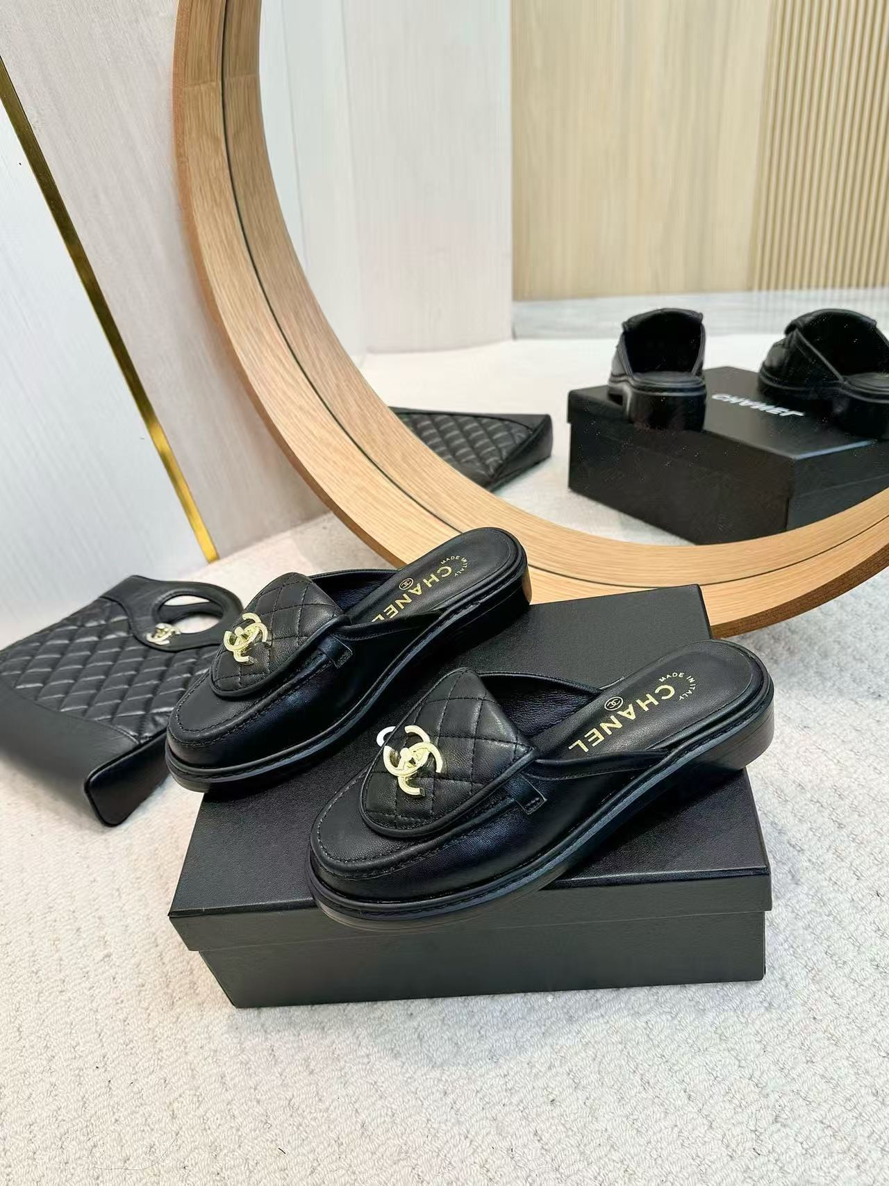 UA Chanel Slides Leather Flats