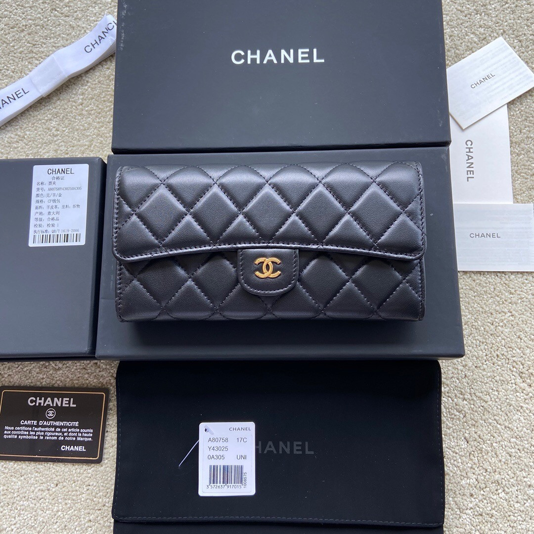 CHANEL FLAP WALLET BLACK 19.5 x10 cm