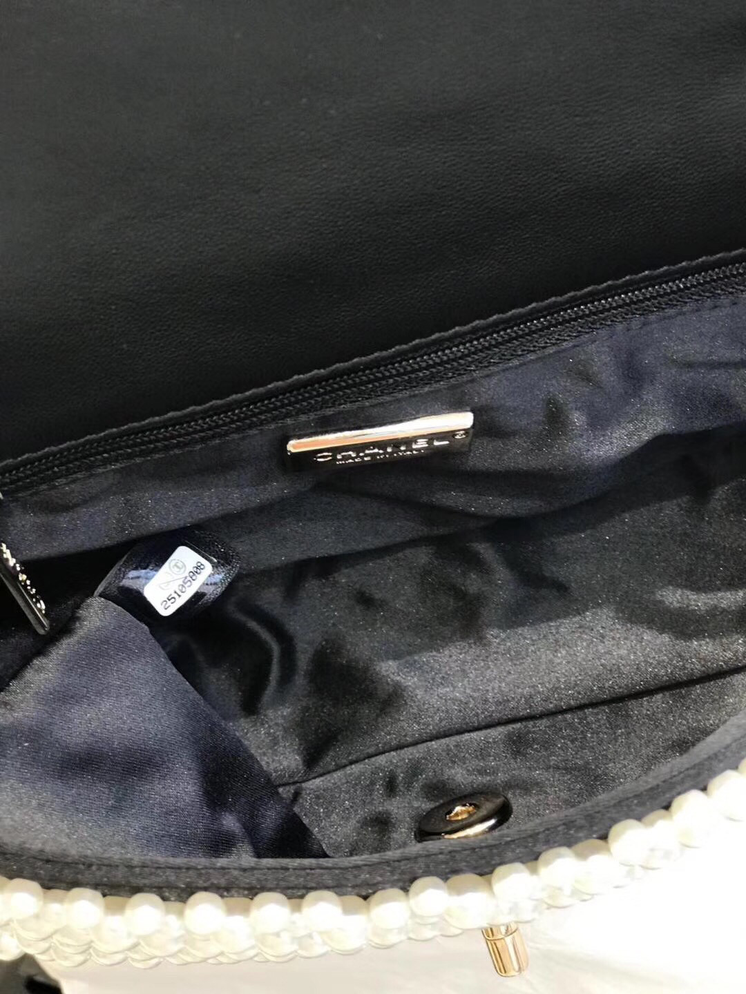 Chanel pearl on flap bag 5.9