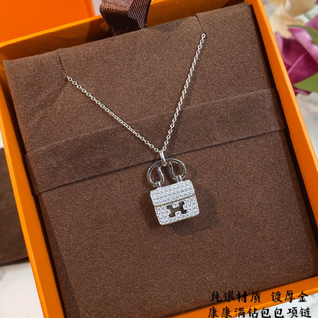 Hermès fully diamond-encrusted H bag Necklace