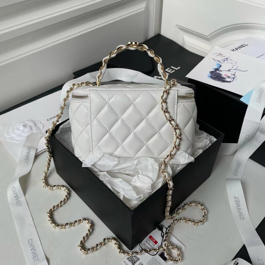 CHANEL Gold Chain with Makeup Mirror Lamb Leather Square Box Shoulder Bag Women