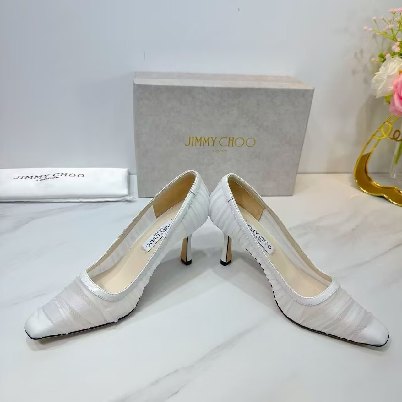 UA Jimmy Choo Ivory Tulle and Nappa Pumps