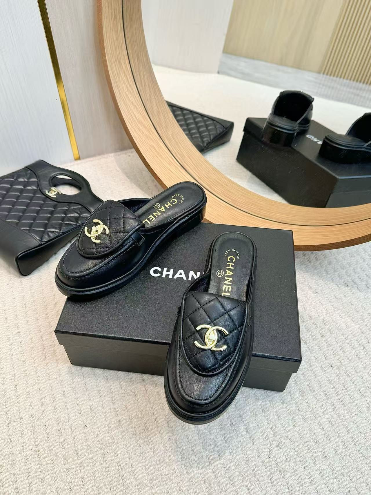 UA Chanel Slides Leather Flats