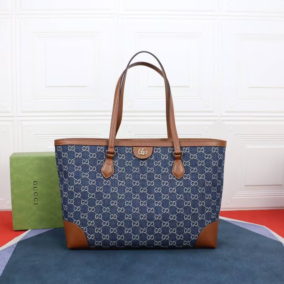Gucci Denim GG Monogram Medium Ophidia Shopping Tote 38x28x14cm