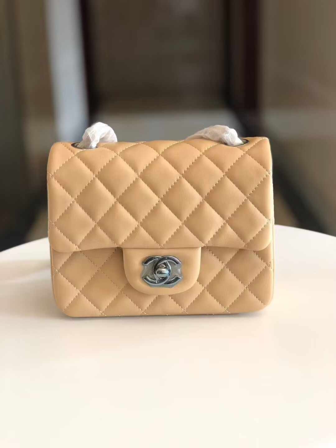 Chanel Mini Classic Handbag Lambskin & Silver-Tone Metal 13.5x 17x8cm