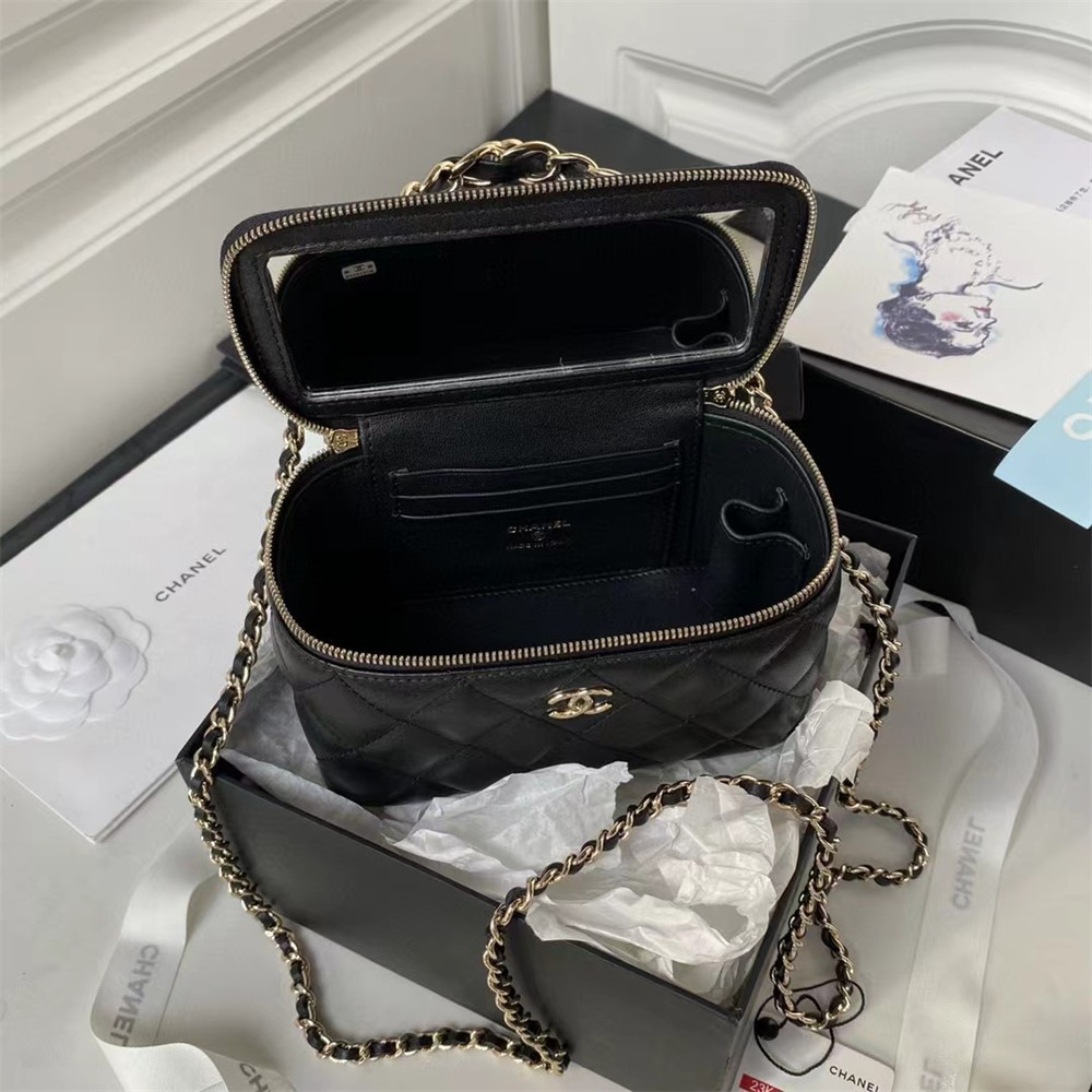 CHANEL Walnut Gold Ball Chain with Makeup Mirror Lamb Leather Square Box Shoulder Bag Women