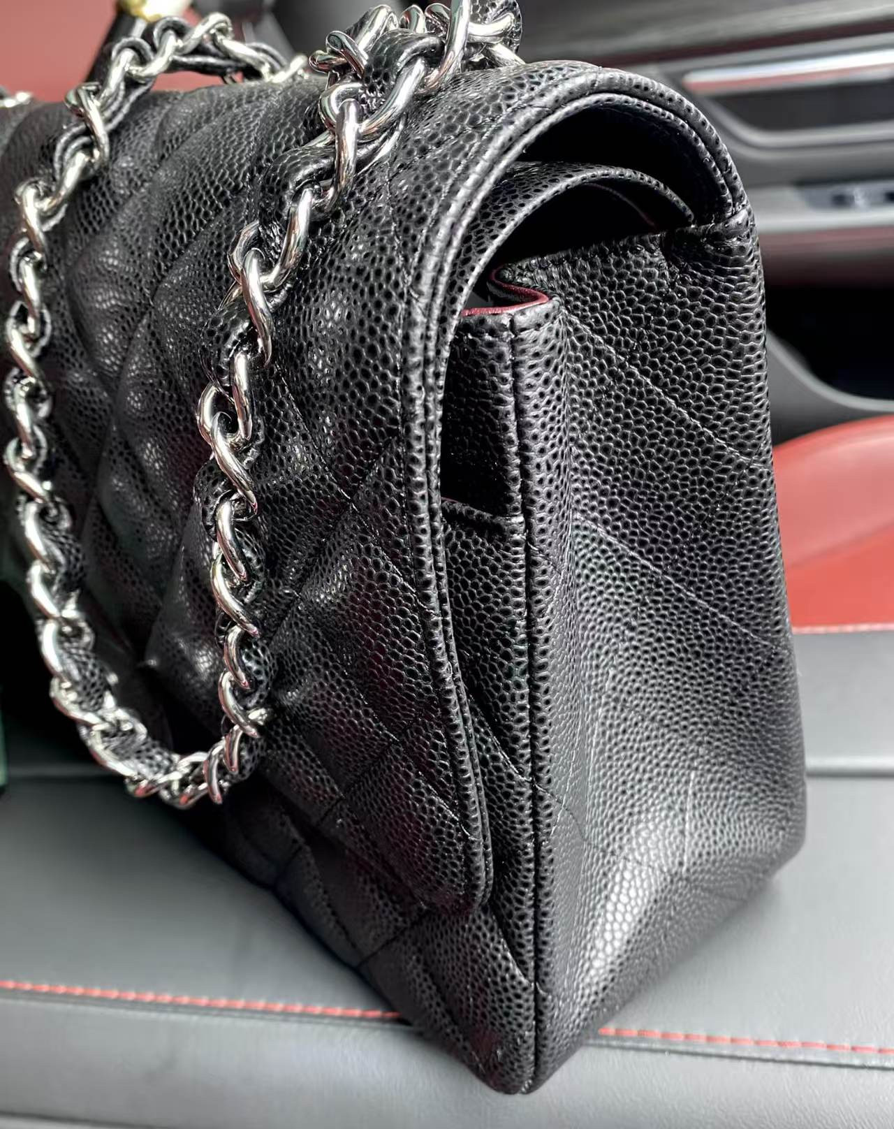 Chanel Classic Flap Jumbo 30cm CF Black Silver 19.5x30x10cm