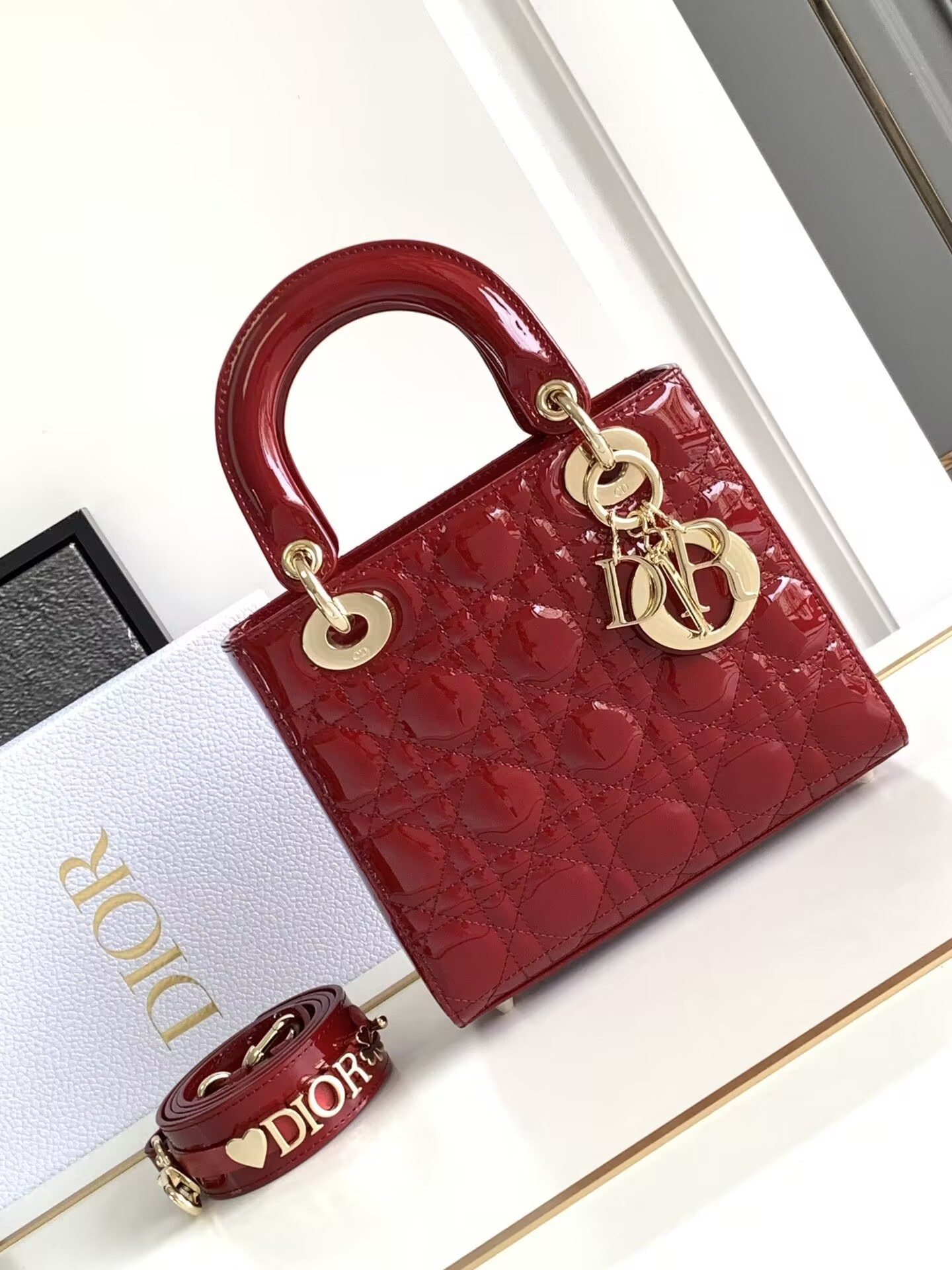 Small Lady Dior My ABCDior Bag Red Patent 8 x 6.5 x 3 inches