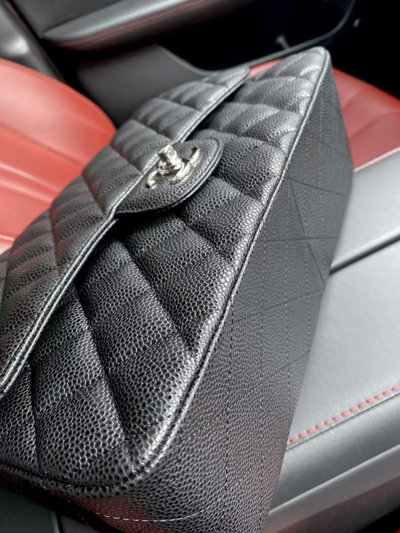 Chanel Classic Flap Jumbo 30cm CF Black Silver 19.5x30x10cm