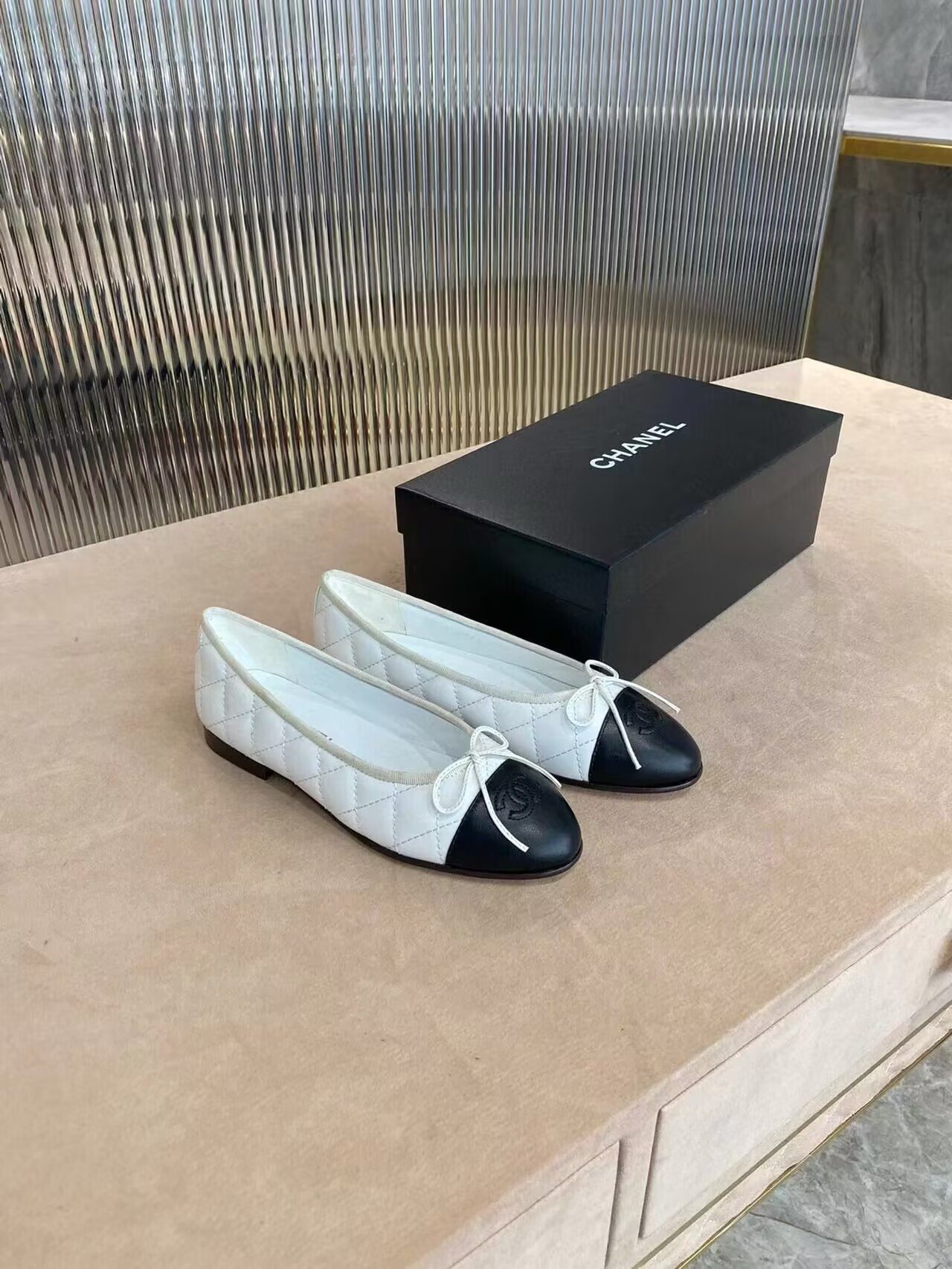 Chanel BALLET FLATS  Aged Calfskin White & Black