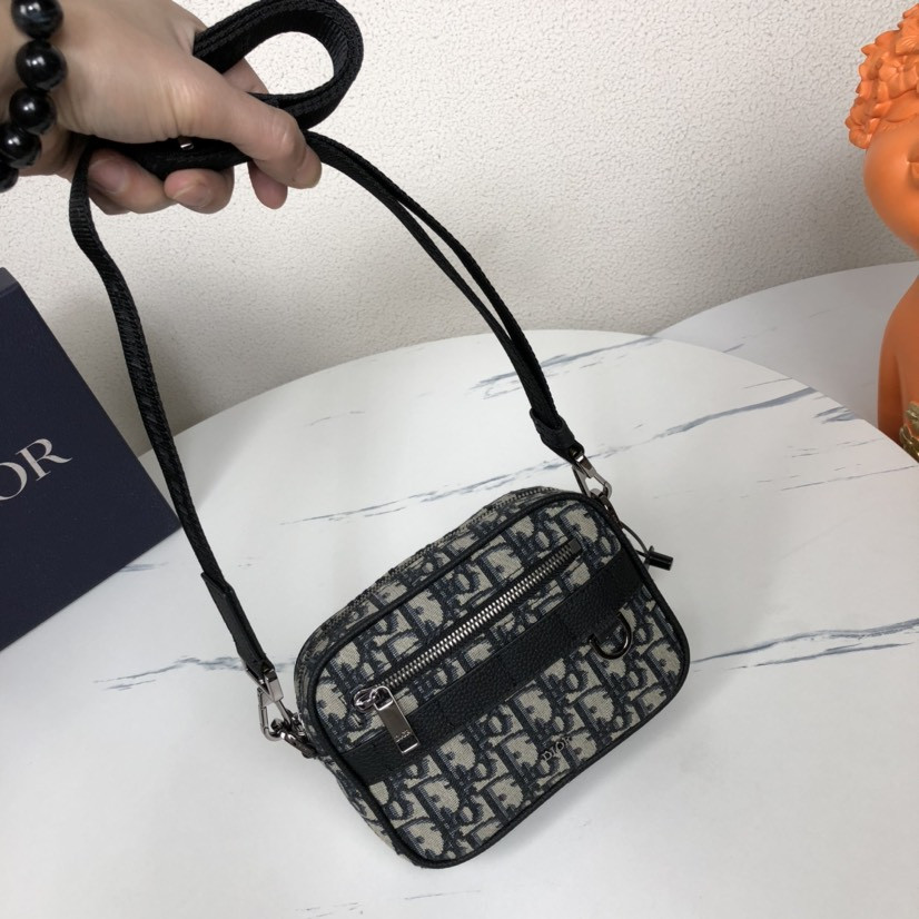 DIOR Mini Safari Bag with Strap Beige and Black Dior Oblique Jacquard 6.5 x 5 x 1.5 inches