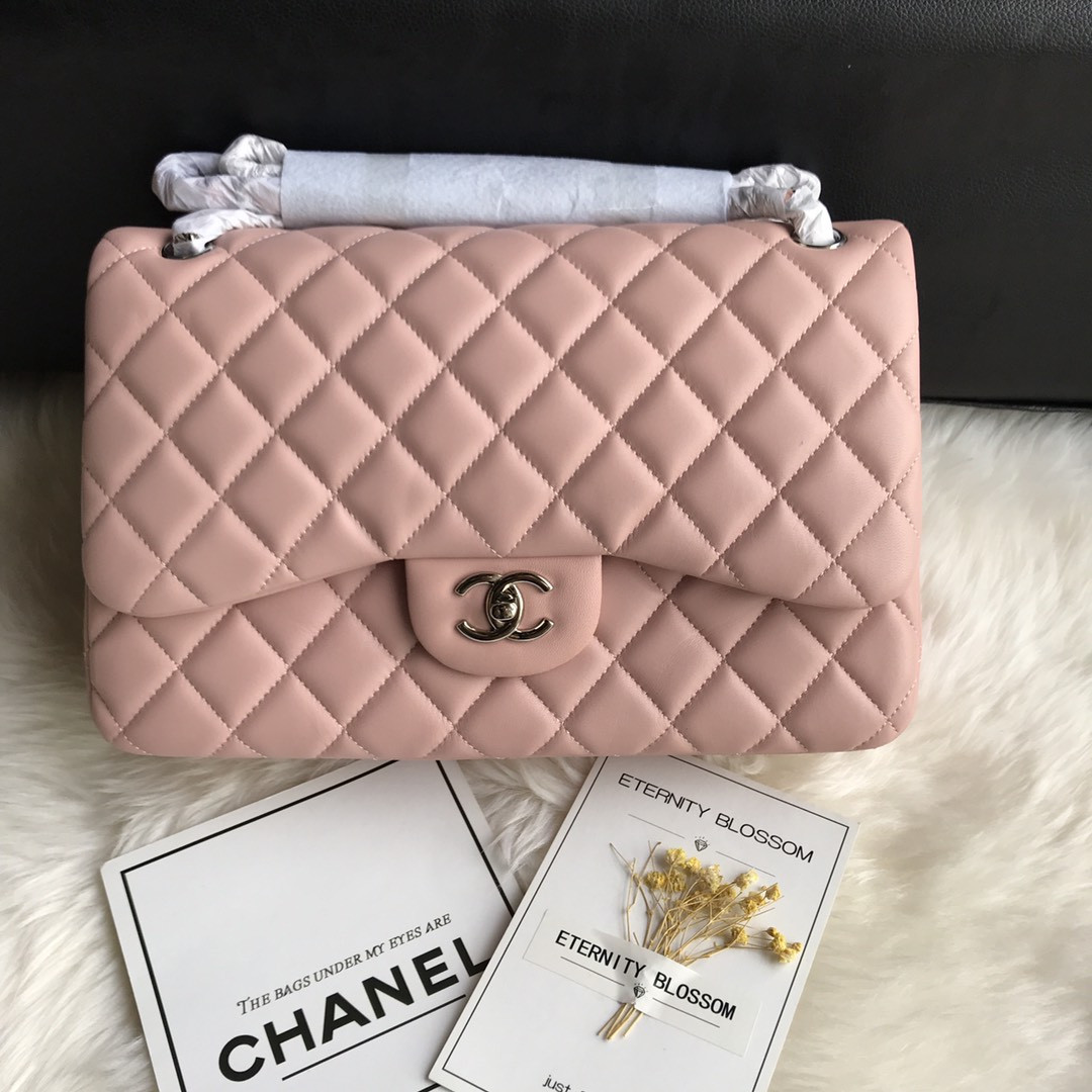 CHANEL CLASSIC FLAP JUMBO 30CM CF PINK SILVER 7.6 × 11.7 × 3.9 in