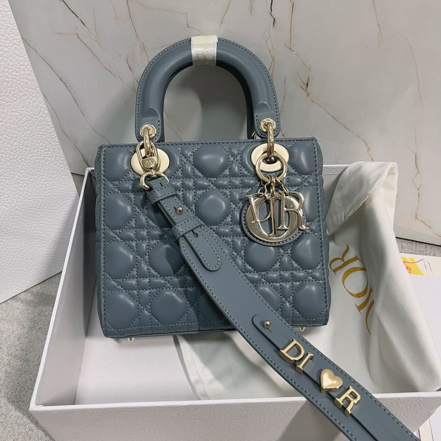 Small Lady Dior My ABCDior Bag Cloud Blue 8 x 6.5 x 3 inches