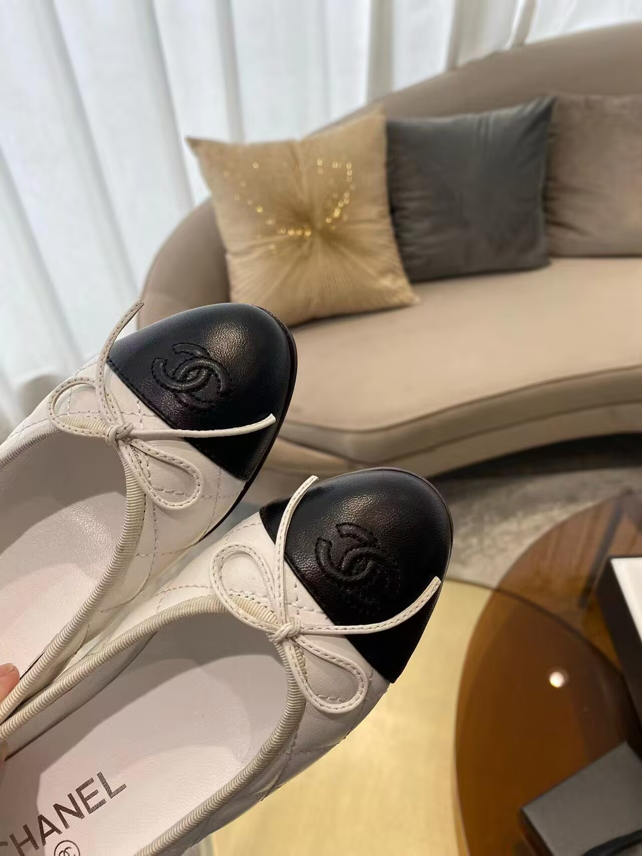 Chanel BALLET FLATS  Aged Calfskin White & Black