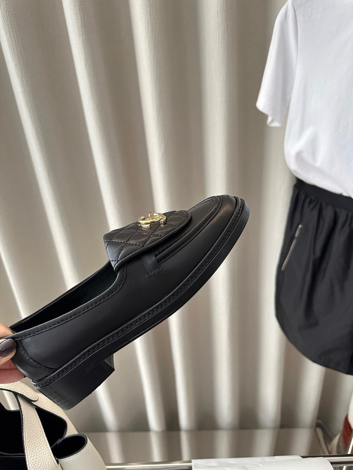 Chanel Quilted Tab Loafers  Black Leather