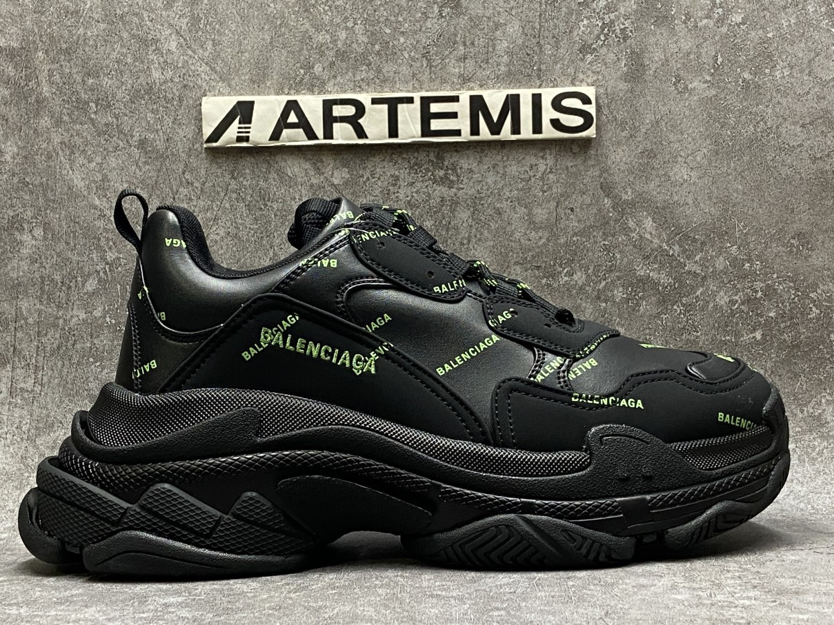 Balenciga Triple S Allover Logo Black Green
