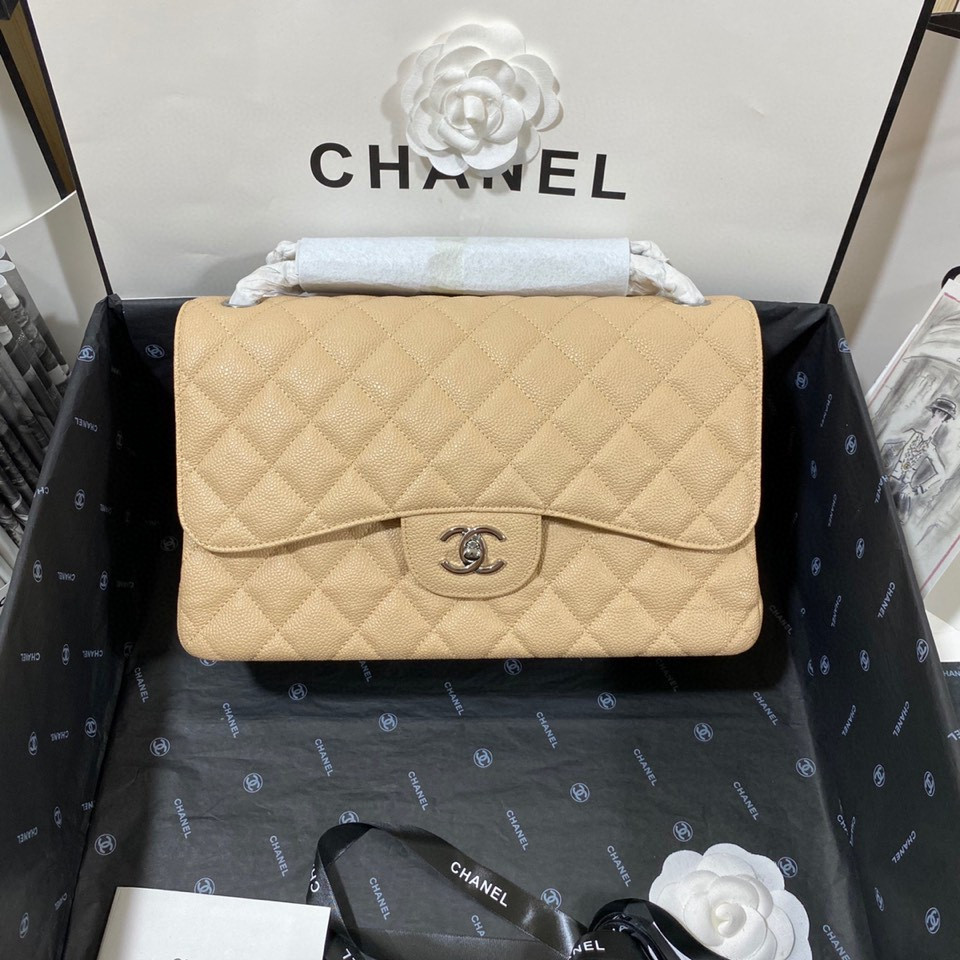 Chanel Classic Flap Jumbo 30cm CF Khaki Silver 7.6 × 11.7 × 3.9 in
