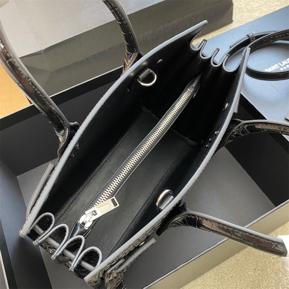 YSL SAC DE JOUR BABY IN CROCODILE EMBOSSED LEATHER BLACK