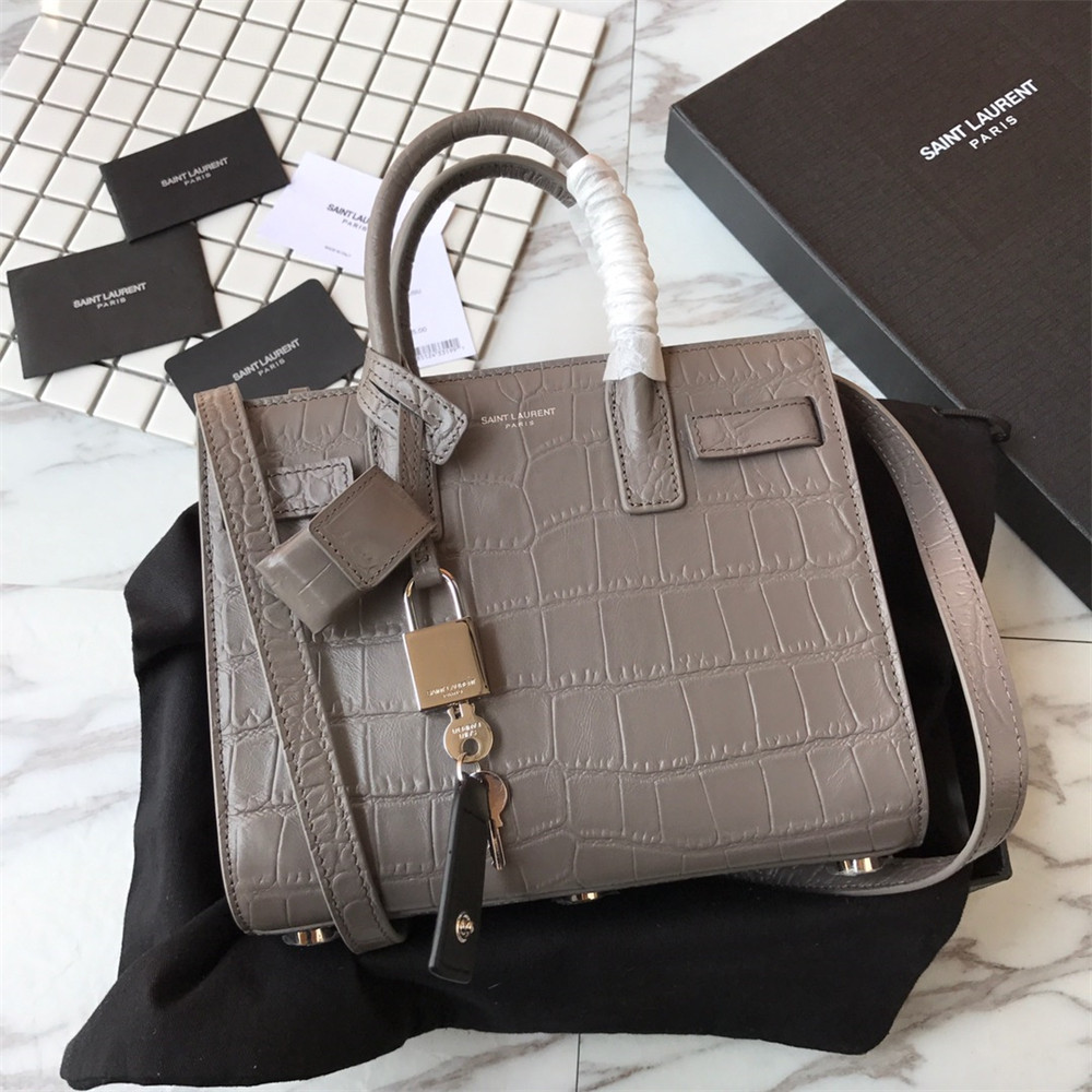 YSL SAC DE JOUR NANO IN MATTE CROCODILE EMBOSSED LEATHER DARK GREY