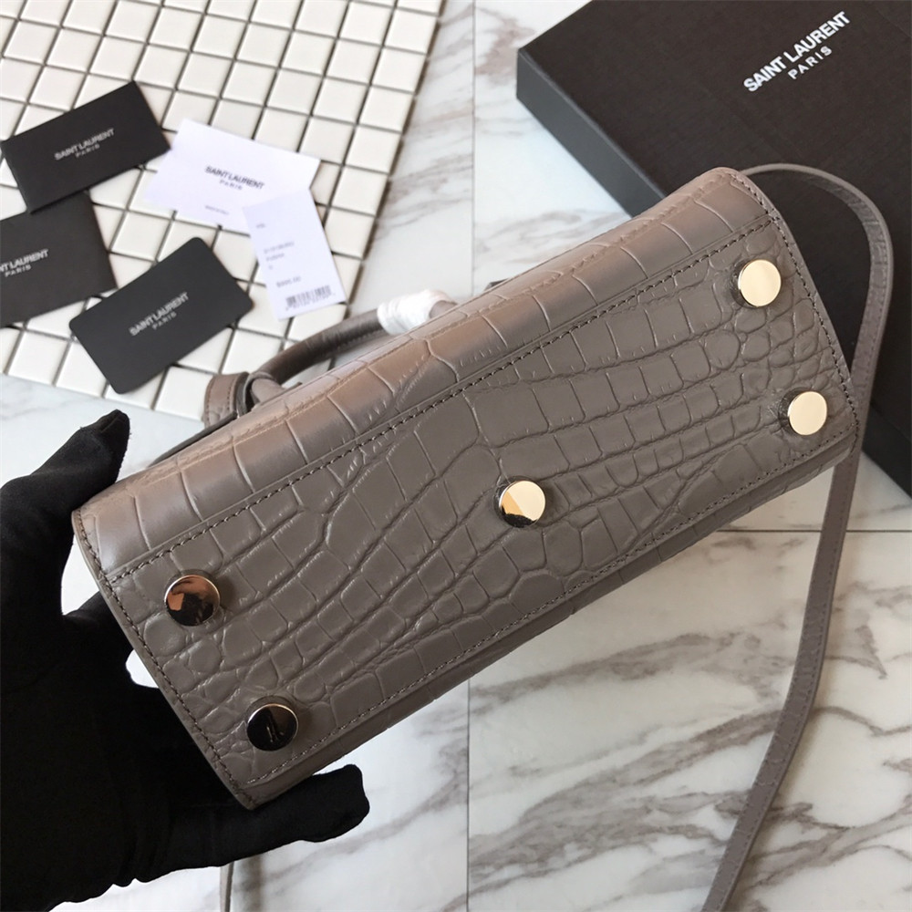 YSL SAC DE JOUR NANO IN MATTE CROCODILE EMBOSSED LEATHER DARK GREY