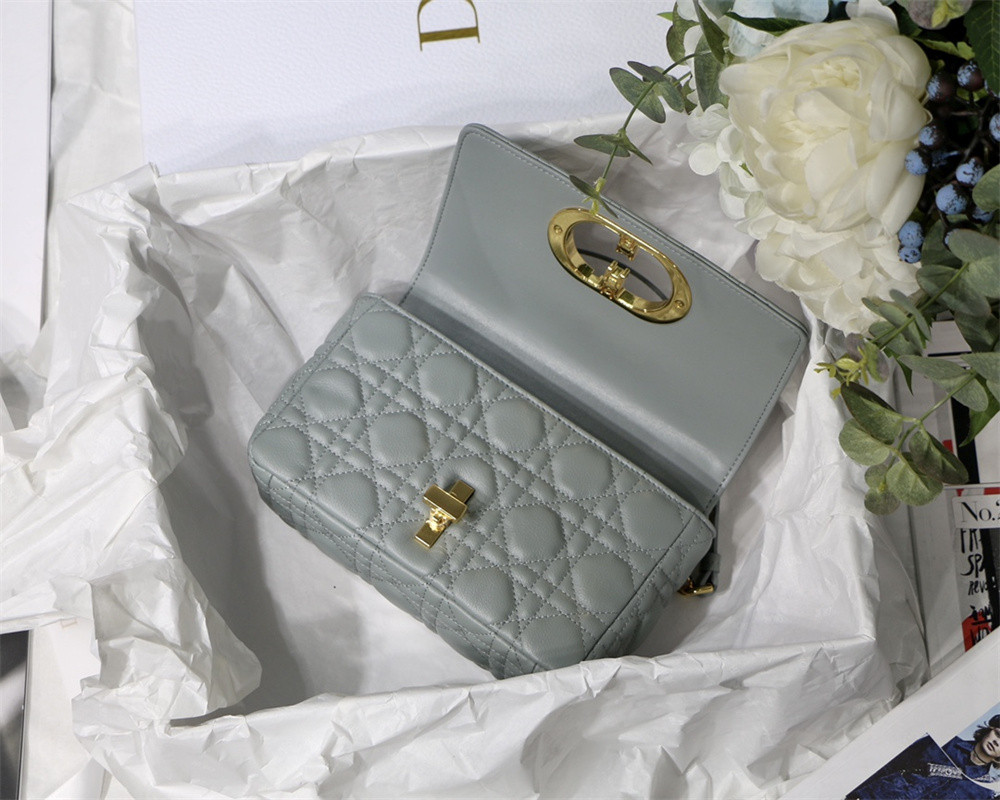 SMALL DIOR CARO BAG Stone Gray Supple Cannage Calfskin 20 x 12 x 7 cm