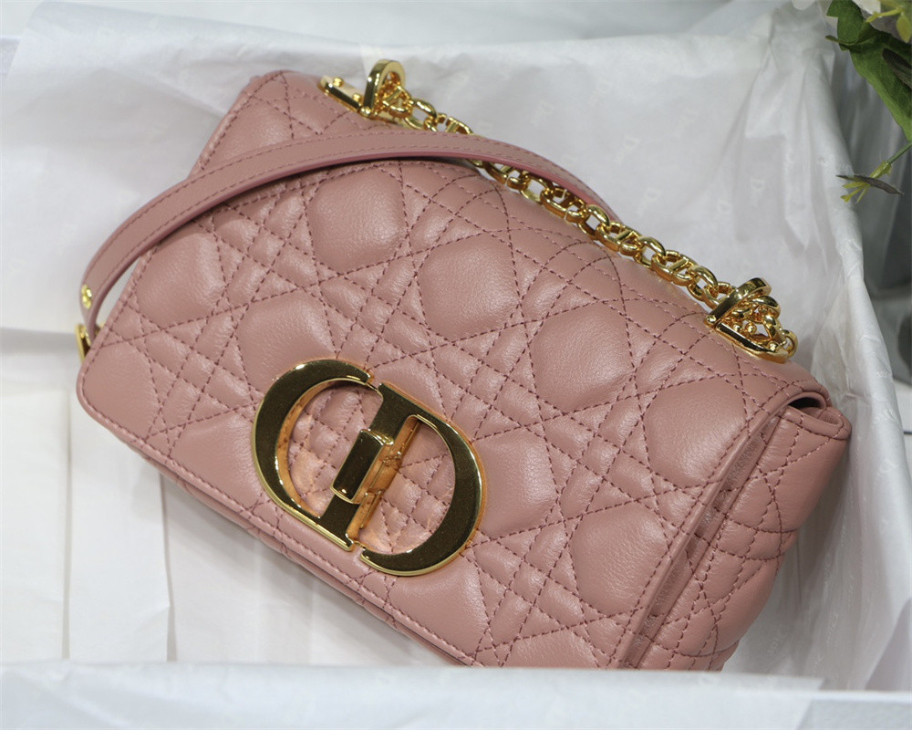 SMALL DIOR CARO BAG PINK Supple Cannage Calfskin With Silver Hardware 20 x 12 x 7 cm