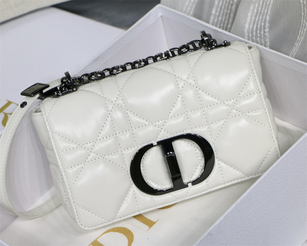 SMALL DIOR CARO BAG Ivory Supple Cannage Calfskin With Silver Hardware 20 x 12 x 7 cm