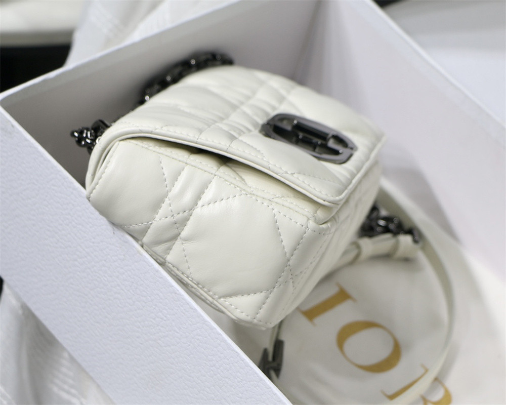 SMALL DIOR CARO BAG Ivory Supple Cannage Calfskin With Silver Hardware 20 x 12 x 7 cm