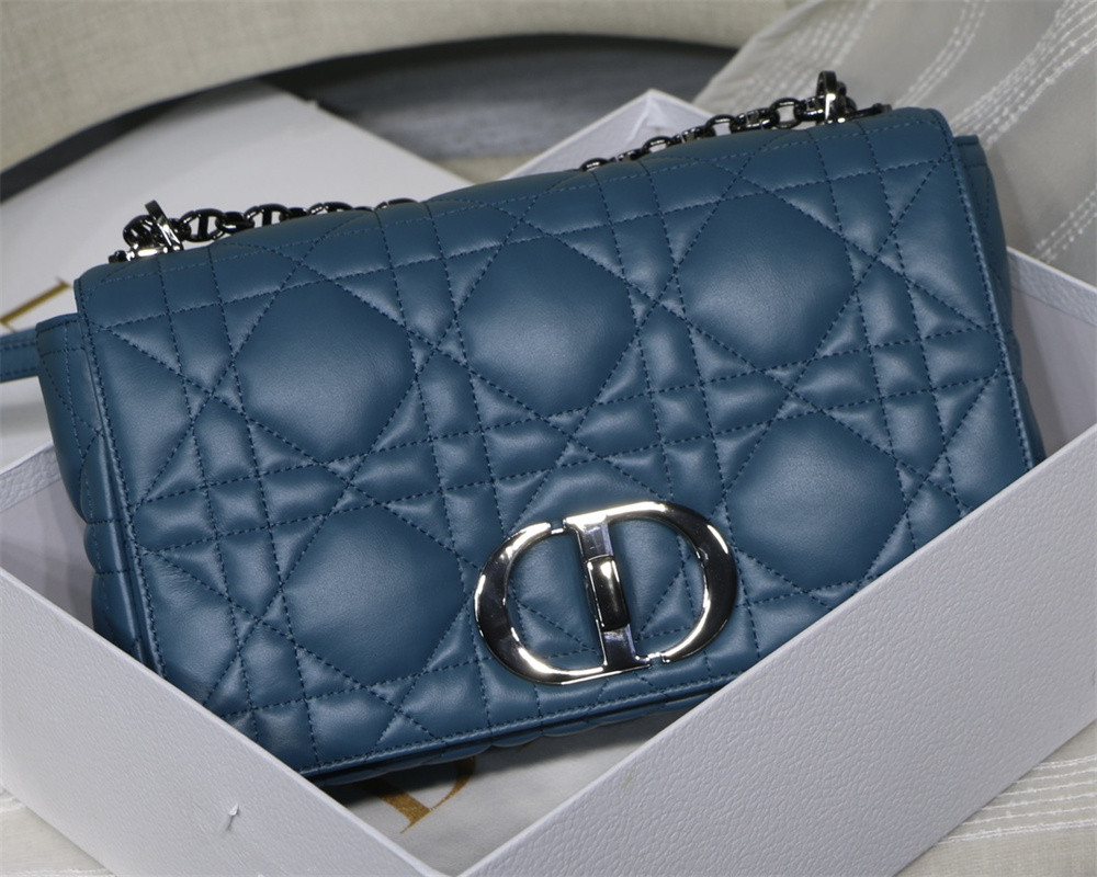 LARGE DIOR CARO BAG Navy Supple Cannage Calfskin With Silver Hardware 29 x 18 x 10 cm