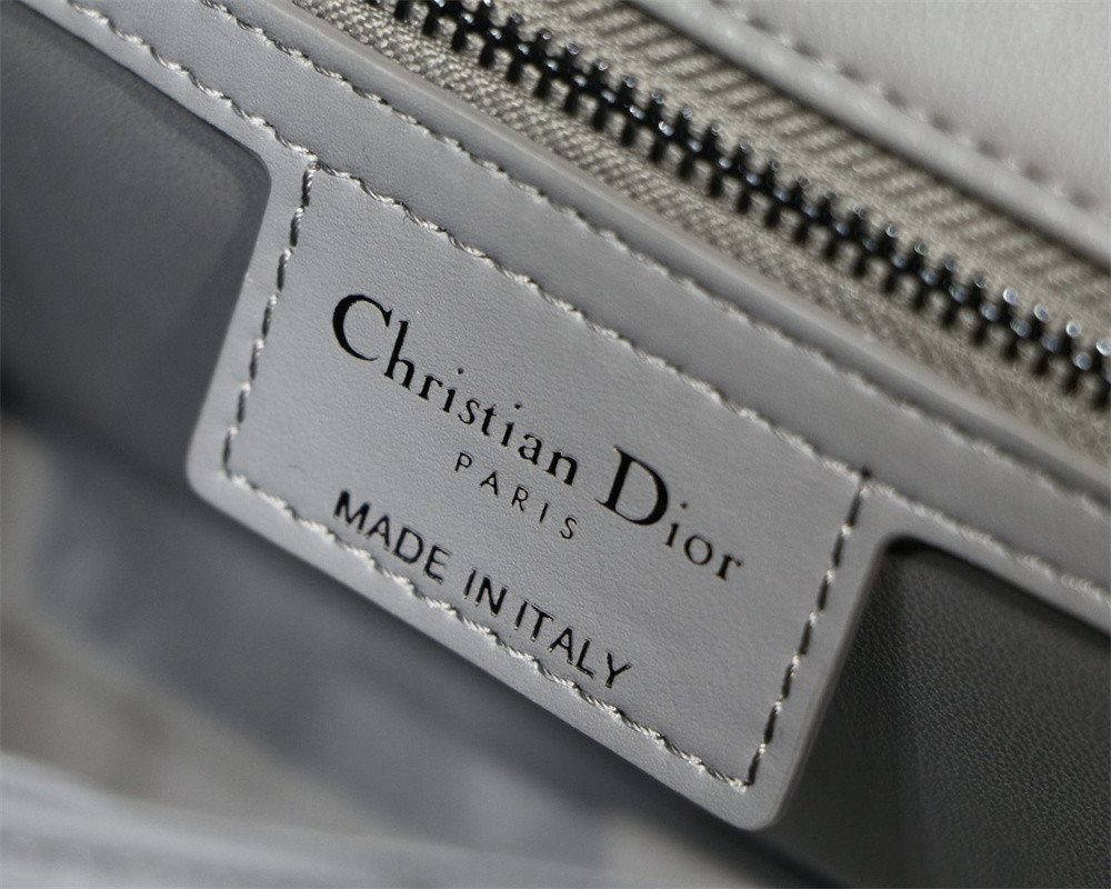 SMALL DIOR CARO BAG Grey Supple Cannage Calfskin With Silver Hardware 20 x 12 x 7 cm