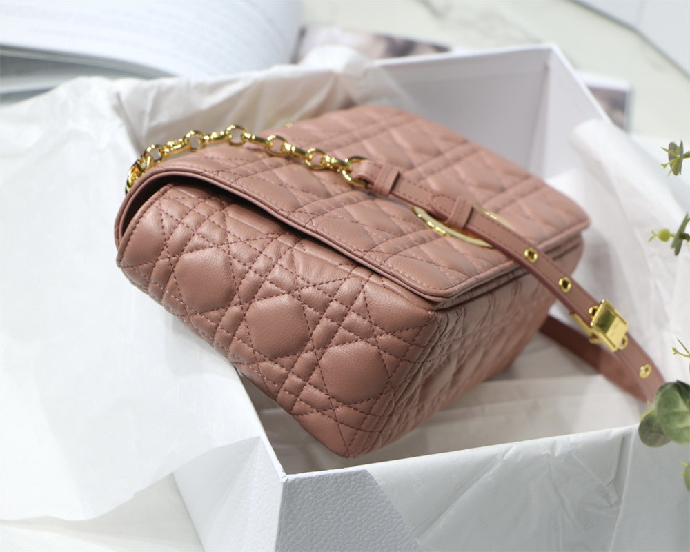 LARGE DIOR CARO BAG Pink Supple Cannage Calfskin 29 x 18 x 10 cm