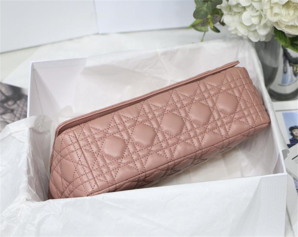 LARGE DIOR CARO BAG Pink Supple Cannage Calfskin 29 x 18 x 10 cm