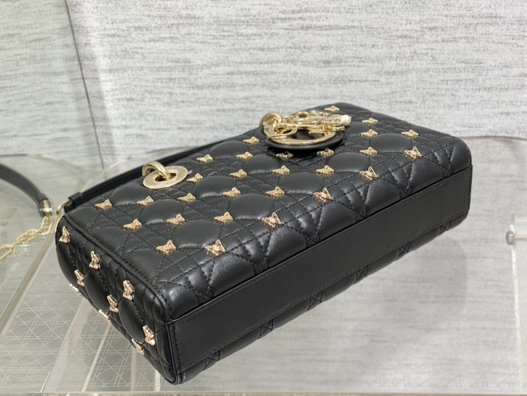 DIOR MEDIUM LADY D-JOY BAG Black with Butterfly Studs