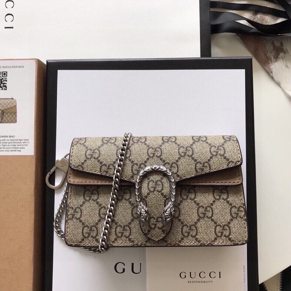 GUCCI DIONYSUS GG SUPREME SUPER MINI BAG 6.5"Wx3.9"Hx1.6"D