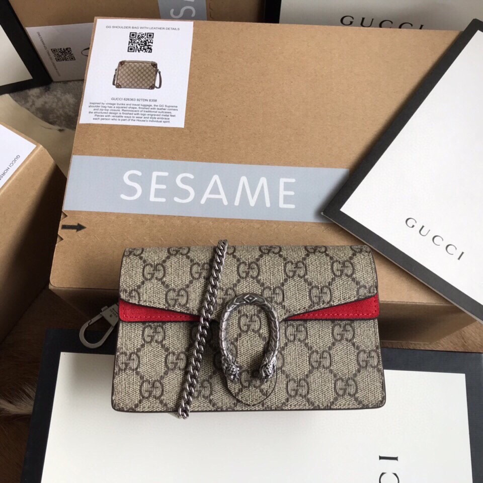 GUCCI DIONYSUS GG SUPREME SUPER MINI BAG 6.5"Wx3.9"Hx1.6"D