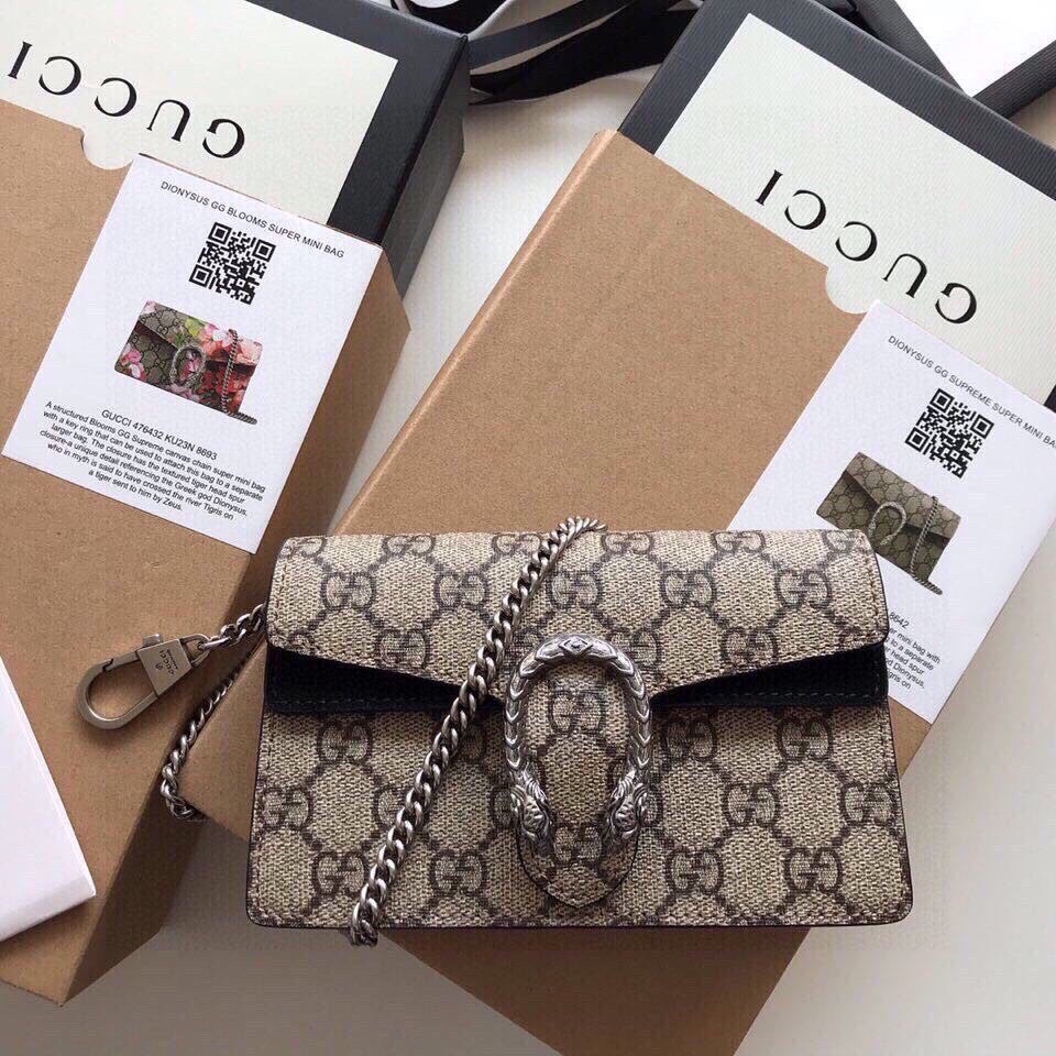 GUCCI DIONYSUS GG SUPREME SUPER MINI BAG 6.5"Wx3.9"Hx1.6"D