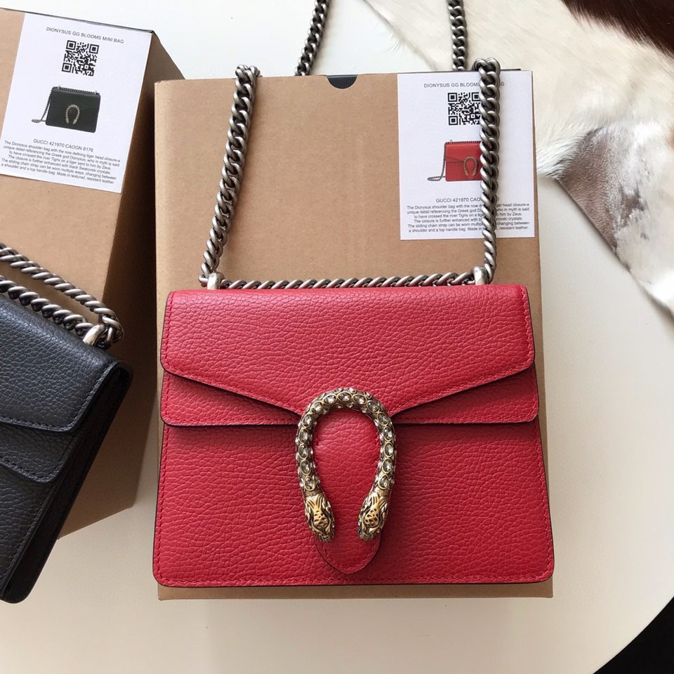 GUCCI DIONYSUS LEATHER MINI BAG RED 7.5"Wx6"Hx2"D