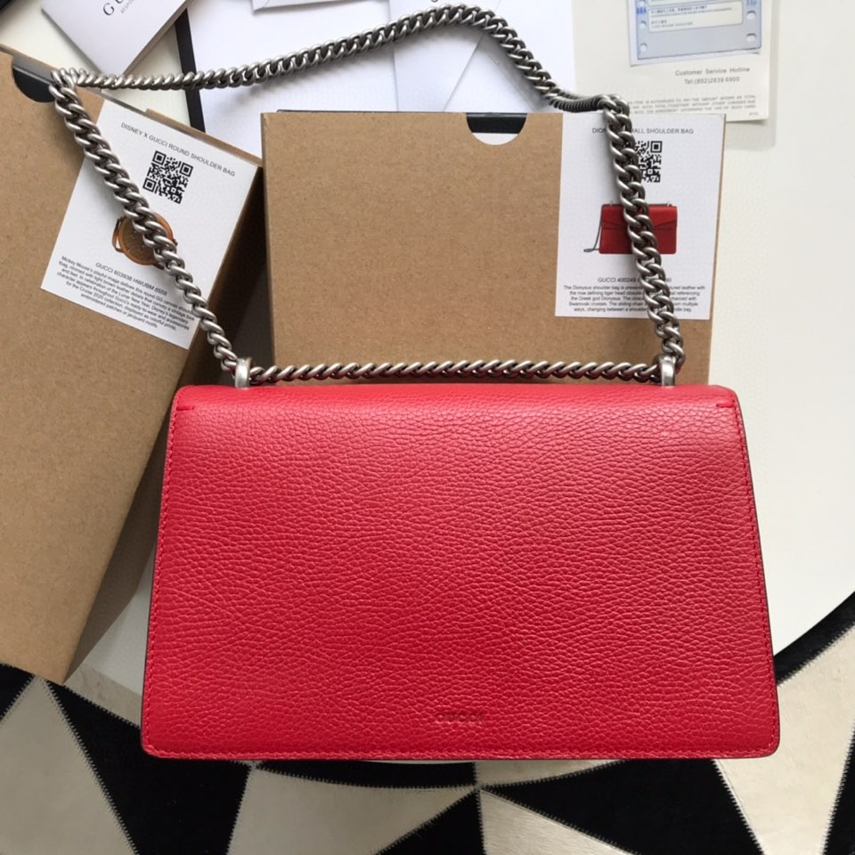 GUCCI DIONYSUS LEATHER SMALL RECTANGULAR BAG RED 28x17x9cm