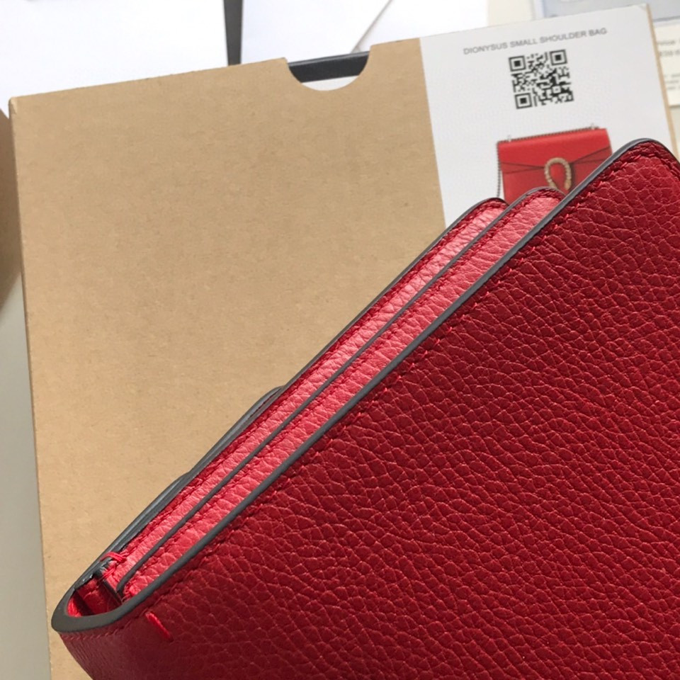 GUCCI DIONYSUS LEATHER SMALL RECTANGULAR BAG RED 28x17x9cm
