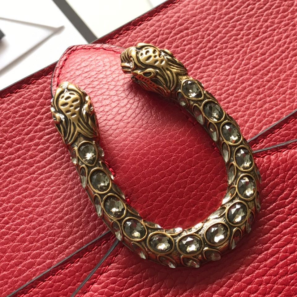 GUCCI DIONYSUS LEATHER SMALL RECTANGULAR BAG RED 28x17x9cm